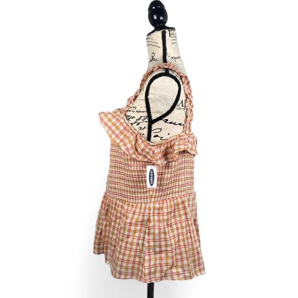 Old Navy Ruffled Smocked Bodice Plaid Sleeveless Top Shirt for Women Large - Picture 7 of 8